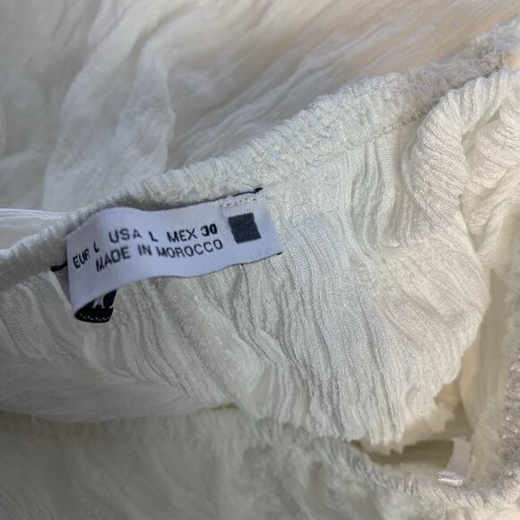 Zara Dress Women Large White Keyhole Puckered Texture Midi Stretch Spring Summer - Picture 6 of 8